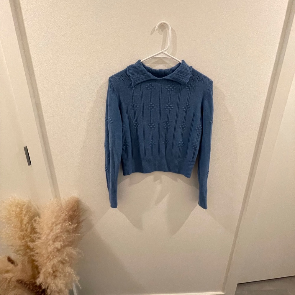BLUE SIMPLE RETRO COLLARED JUMPER/SWEATER:
